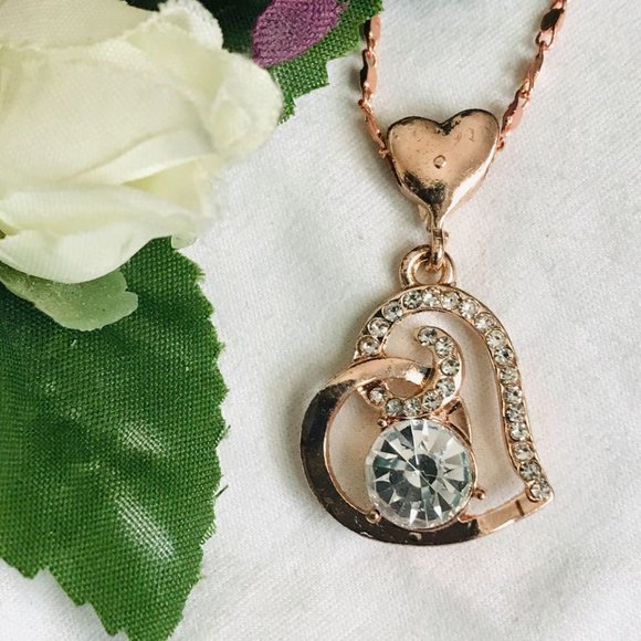 2CT 5A Austrian Crystal 18k Rose Gold Heart Necklace - Picture 5 of 7